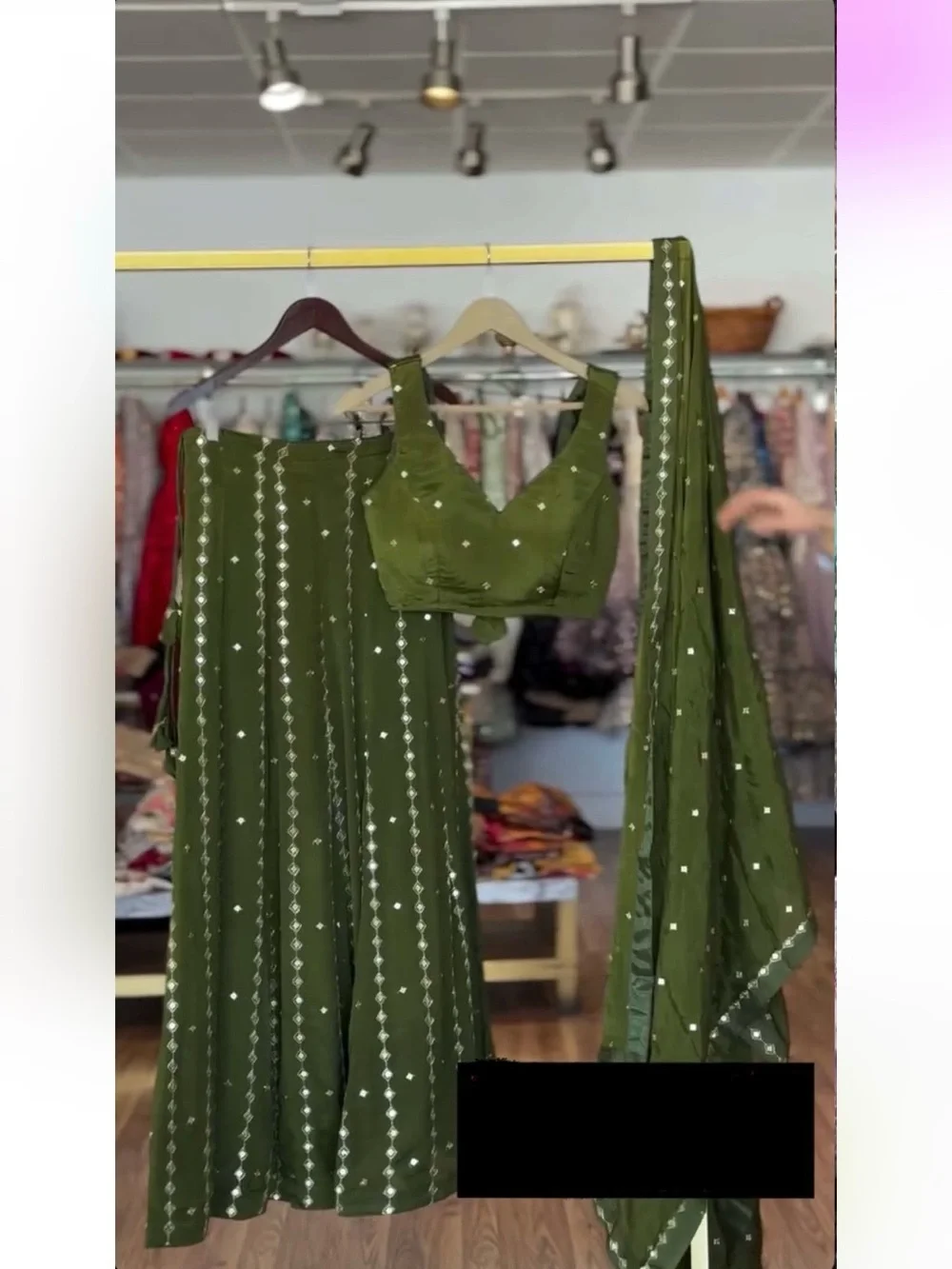 Olive green women’s 3 piece lehenga